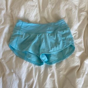 Cyan blue Lululemon Speed-up shorts: Size 0, Low rise, 2.5” inseam